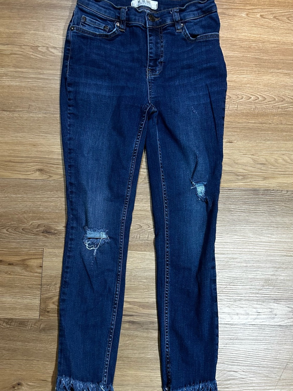 Free People We The Free Skinny Jeans Size 26 Dark Wash Distressed Fringe Hem